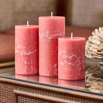 Peony Rose Scented Pillar Candles, Set of 3 Pink Candles, 3x4, 3x5, 3x6
