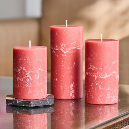 Peony Rose Scented Pillar Candles, Set of 3 Pink Candles, 3x4, 3x5, 3x6