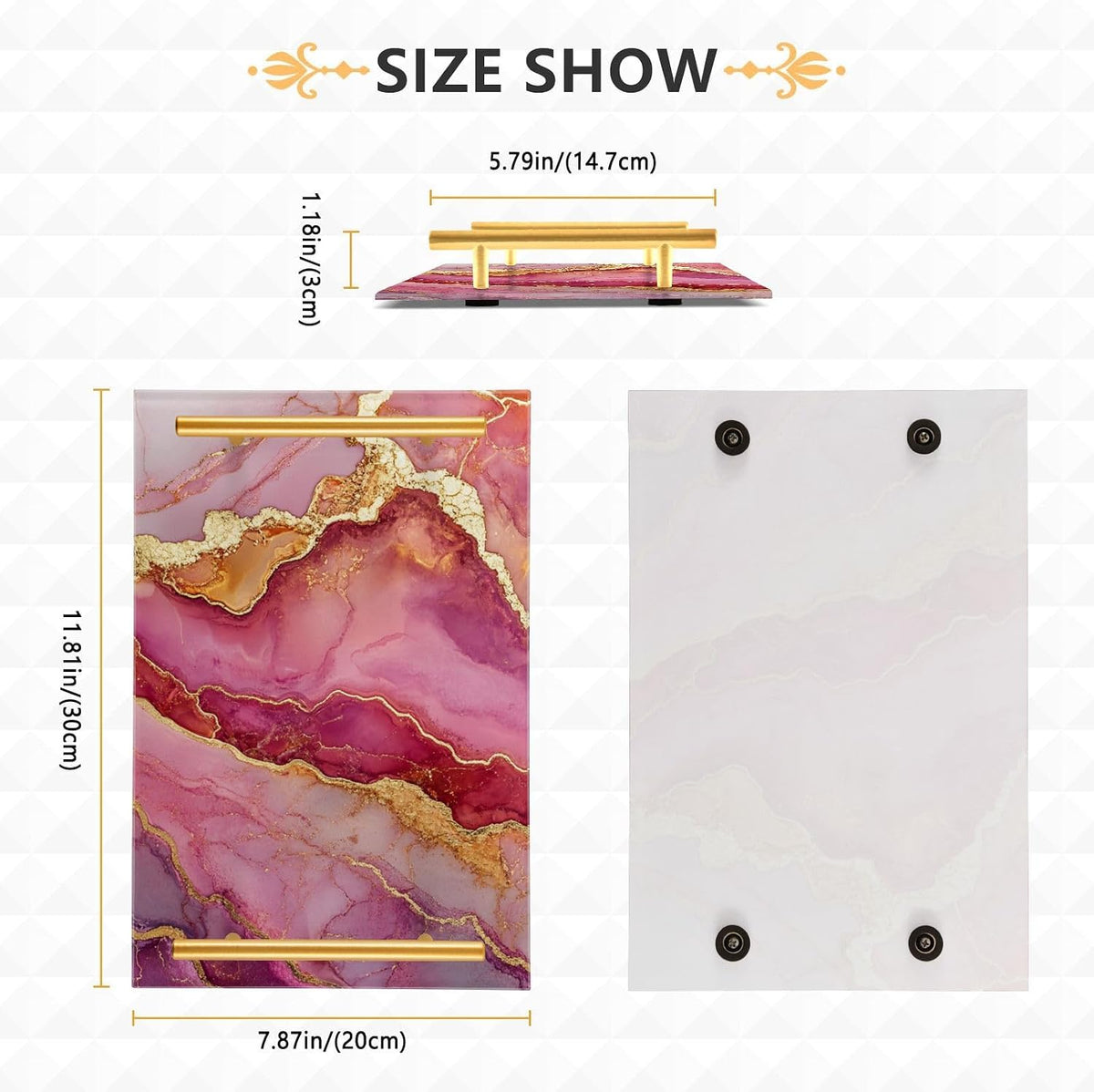 Marble Rose Gold Hot Pink Decorative Tray with Handles with Handles Outdoor Serving Tray for Jewelry Perfume for Restaurant Serving Tabla para servir alimentos