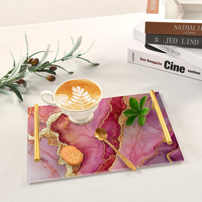 Marble Rose Gold Hot Pink Decorative Tray with Handles with Handles Outdoor Serving Tray for Jewelry Perfume for Restaurant Serving Tabla para servir alimentos
