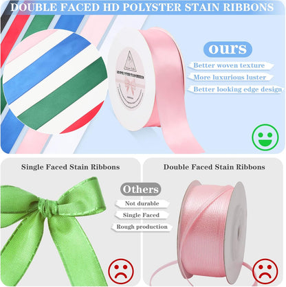 Pink Satin Ribbon for Gift Warping,3/8inch 50 Yards Solid Polyester Fabric Ribbons for Flower Boquests,Wedding Decorations,Flowers,Balloons,Holidays,Christmas,Bow Makings