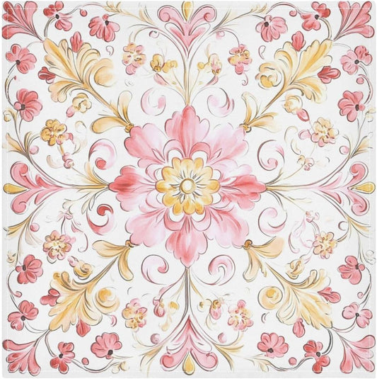 Dinner Napkins Cloth Print Retro Trendy Floral Paisley Gold Peach Everyday Polyester Napkins Cloth Dinner Set of 6 20 x 20in