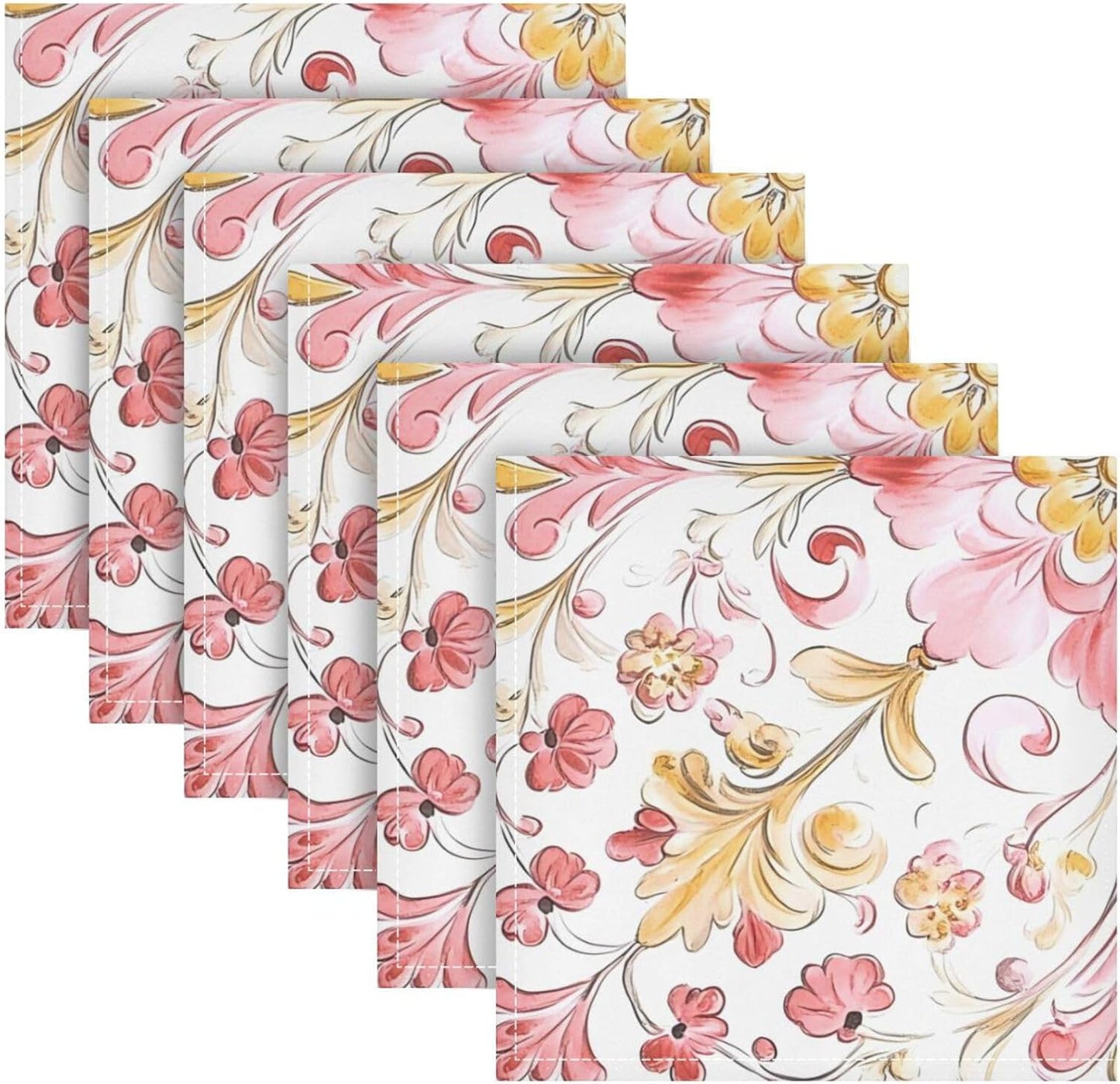 Dinner Napkins Cloth Print Retro Trendy Floral Paisley Gold Peach Everyday Polyester Napkins Cloth Dinner Set of 6 20 x 20in