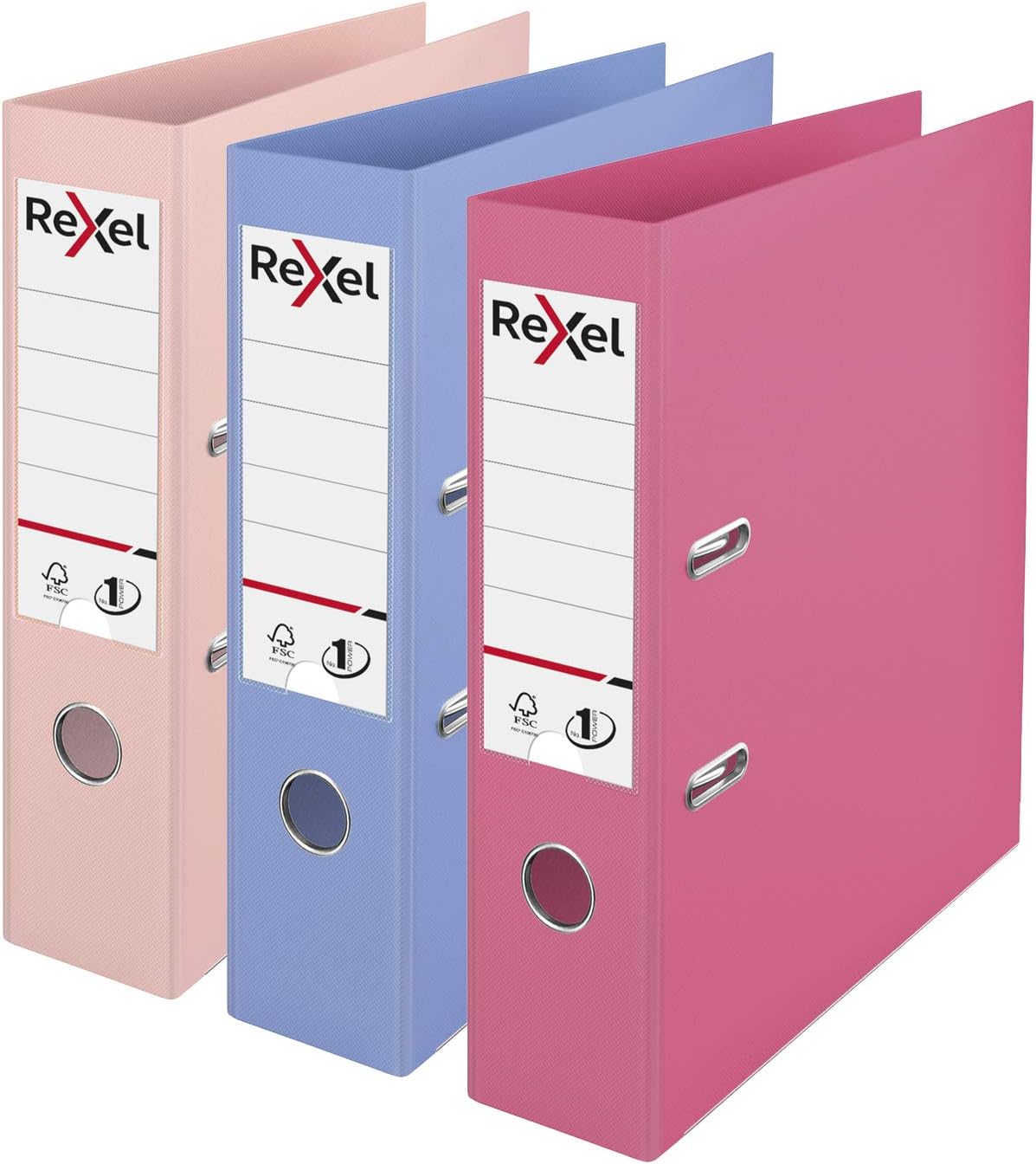 Pastel Plastic A4 Lever Arch Files, 3-Pack (Pink, Blue, Peach), Patented No.1 Power Mechanism, FSC Certified, Replaceable Spine Labels, Ring Binder, Archiving & Home Office File Organizer