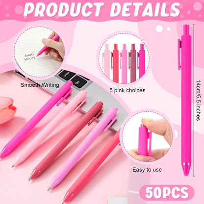 50 Pcs Ballpoint Gel Pens Bulk Retractable, Pink Series