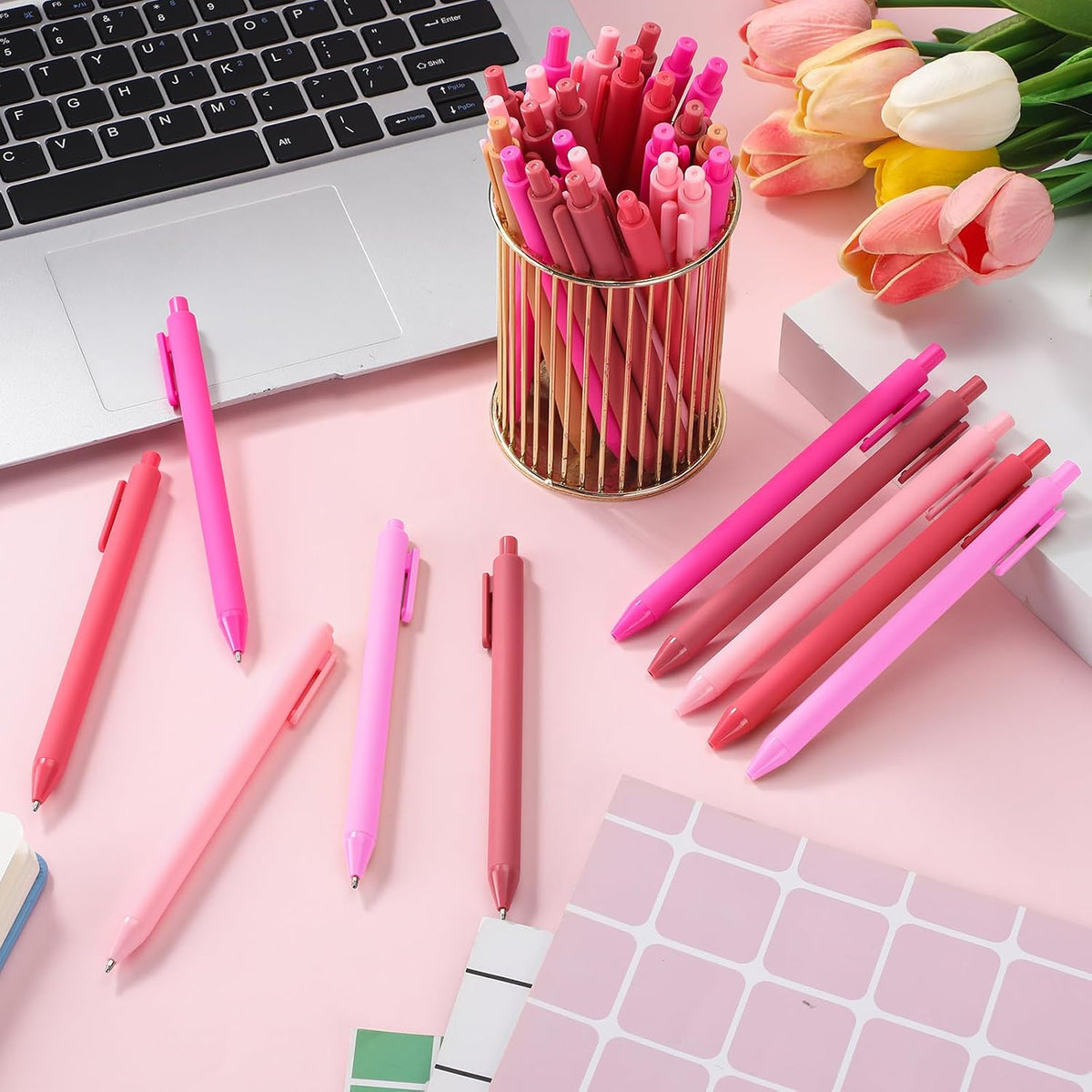 50 Pcs Ballpoint Gel Pens Bulk Retractable, Pink Series