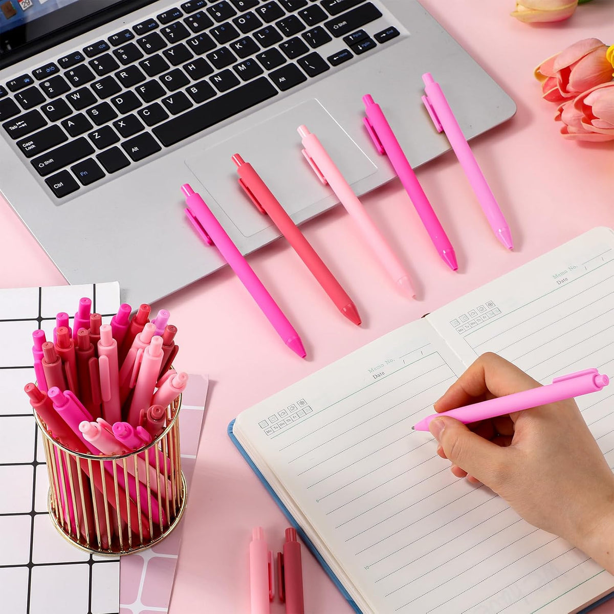 50 Pcs Ballpoint Gel Pens Bulk Retractable, Pink Series