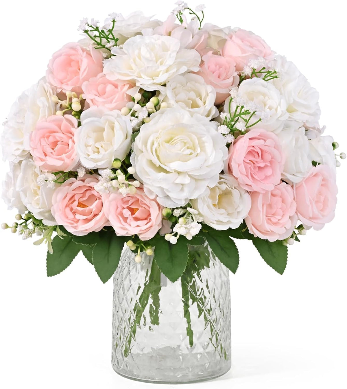 2 Bouquets Peonies Artificial Flowers, Mixed Pink & White