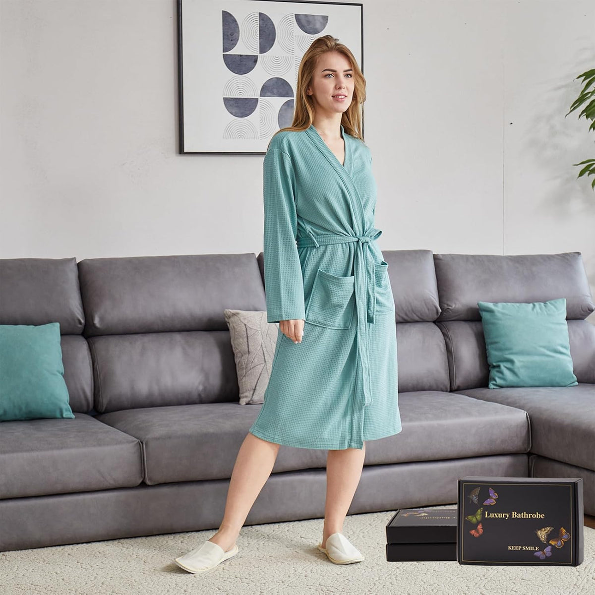 Women Bathrobe Summer cotton Kimono Long Knit Lightweight Soft Knit Sleepwear V-neck Casual Ladies Loungewea robes for women