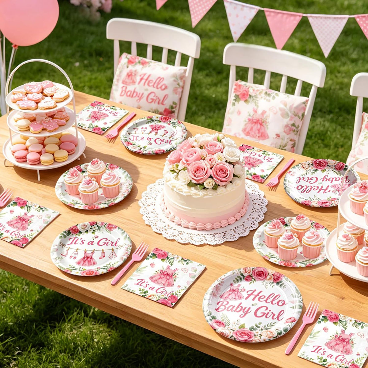Baby Shower Decorations for Girl, 96Pcs Pink Floral Baby Shower Plates and Napkins Serves 24 Its a Girl Baby Tableware Set for Baby Girls Birthday Party Decorations
