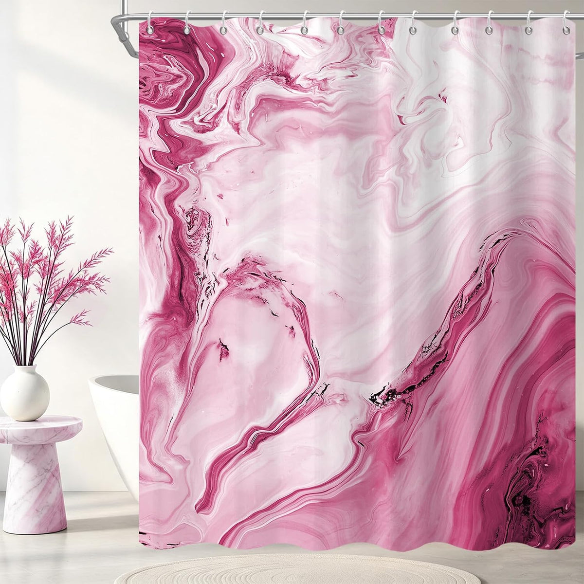 Pink Marble Shower Curtain, Waterproof Shower Curtain for Bathroom Modern Abstract Art Faux Stone Pattern Bathroom Bathtub Home Decor with Hooks, Machine Washable, 72x78 Inch