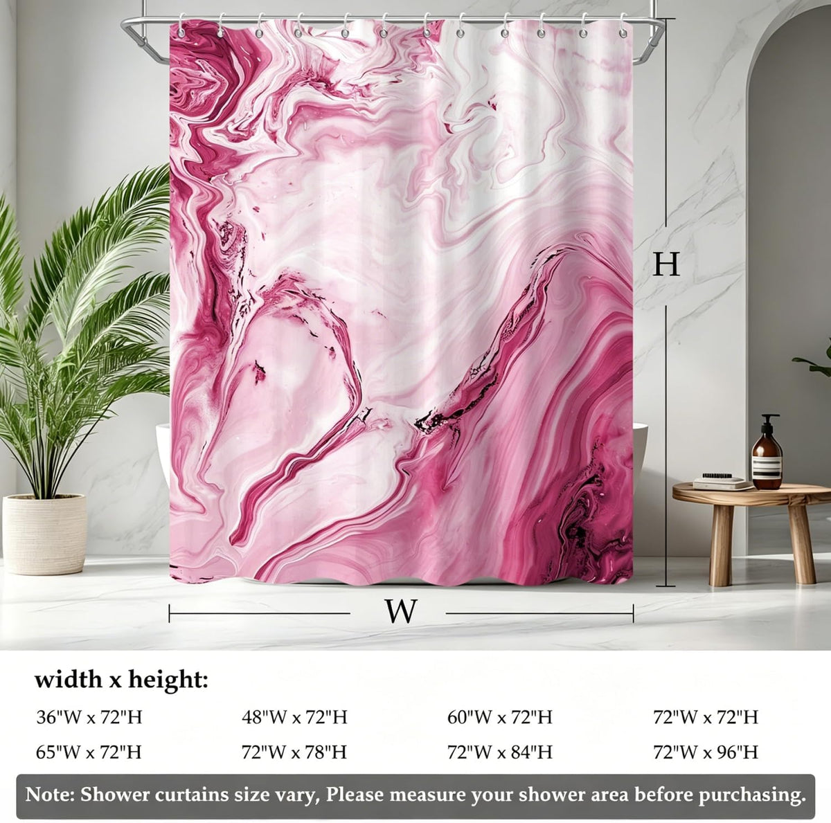 Pink Marble Shower Curtain, Waterproof Shower Curtain for Bathroom Modern Abstract Art Faux Stone Pattern Bathroom Bathtub Home Decor with Hooks, Machine Washable, 72x78 Inch