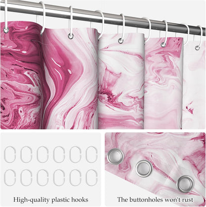 Pink Marble Shower Curtain, Waterproof Shower Curtain for Bathroom Modern Abstract Art Faux Stone Pattern Bathroom Bathtub Home Decor with Hooks, Machine Washable, 72x78 Inch