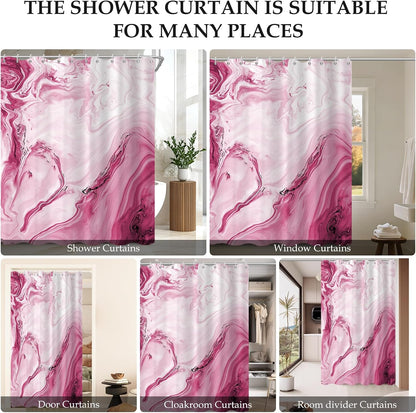 Pink Marble Shower Curtain, Waterproof Shower Curtain for Bathroom Modern Abstract Art Faux Stone Pattern Bathroom Bathtub Home Decor with Hooks, Machine Washable, 72x78 Inch