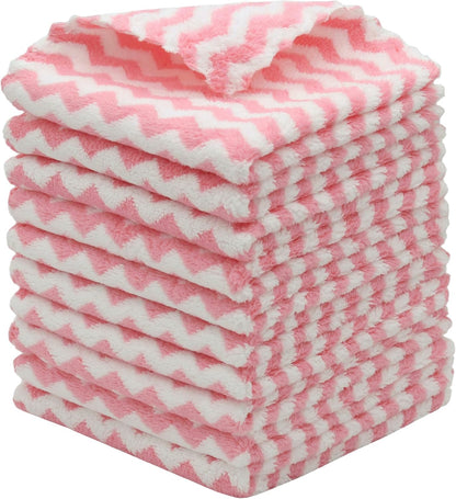 Microfiber Cleaning Cloth, 10 Pack Microfiber Rags,12inx12in, Pink