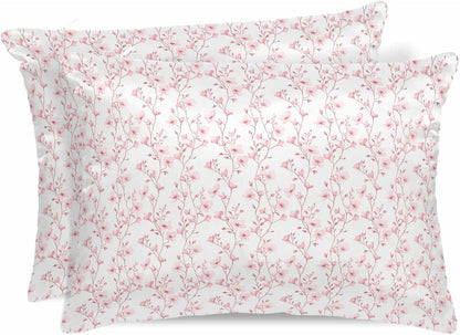Satin Pillowcase for Hair and Skin Standard Size 2 Pack Pink Floral Satin Pillow Case Soft Breathable Smooth Cooling Silk Flower Tree Branch Pillowcases with Hidden Zipper Throw Pillow Covers 20x26