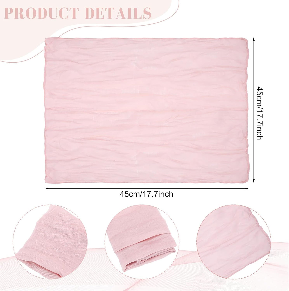 80 Set Cheesecloth Napkins with Leaf Ring, Cotton,Dusty Pink