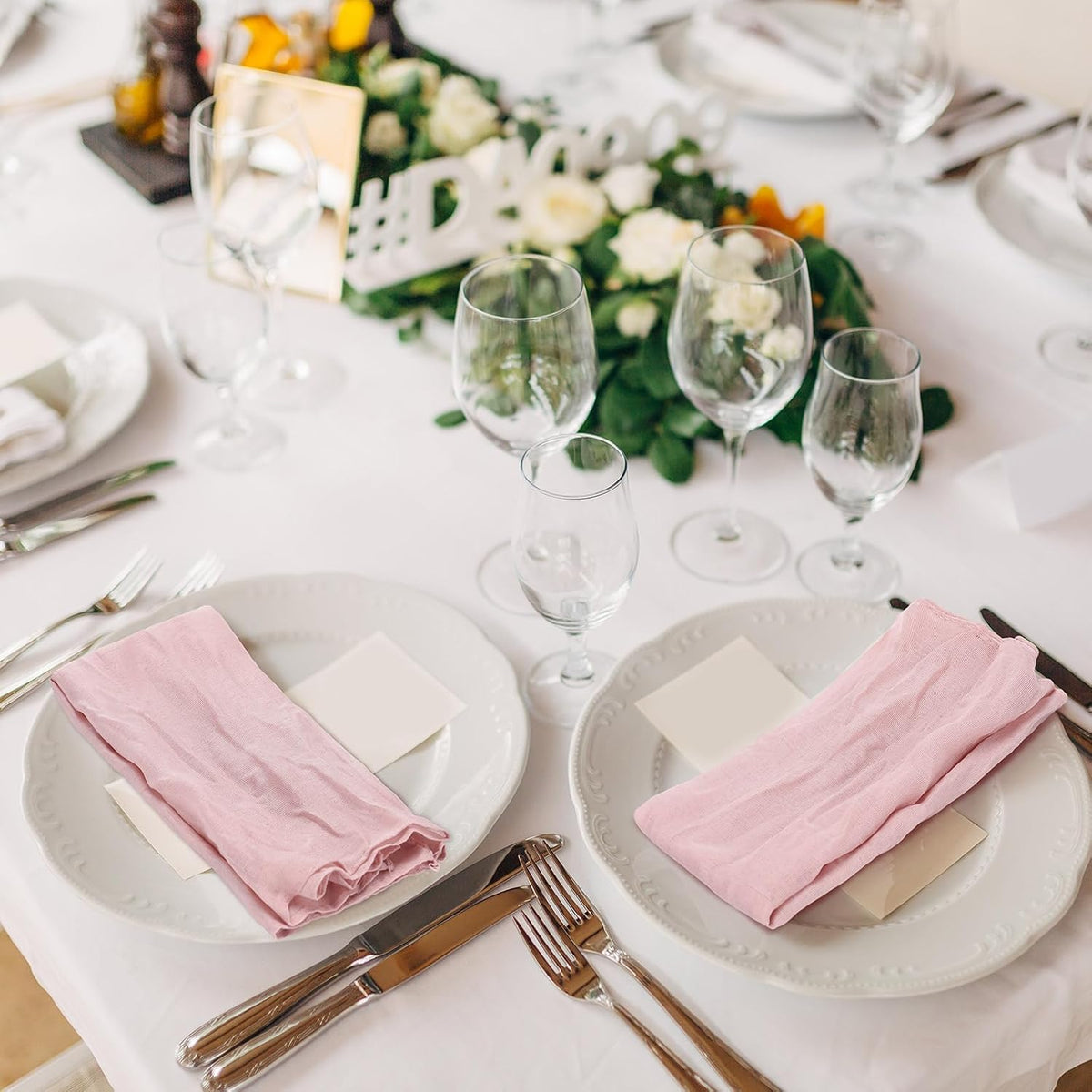 80 Set Cheesecloth Napkins with Leaf Ring, Cotton,Dusty Pink