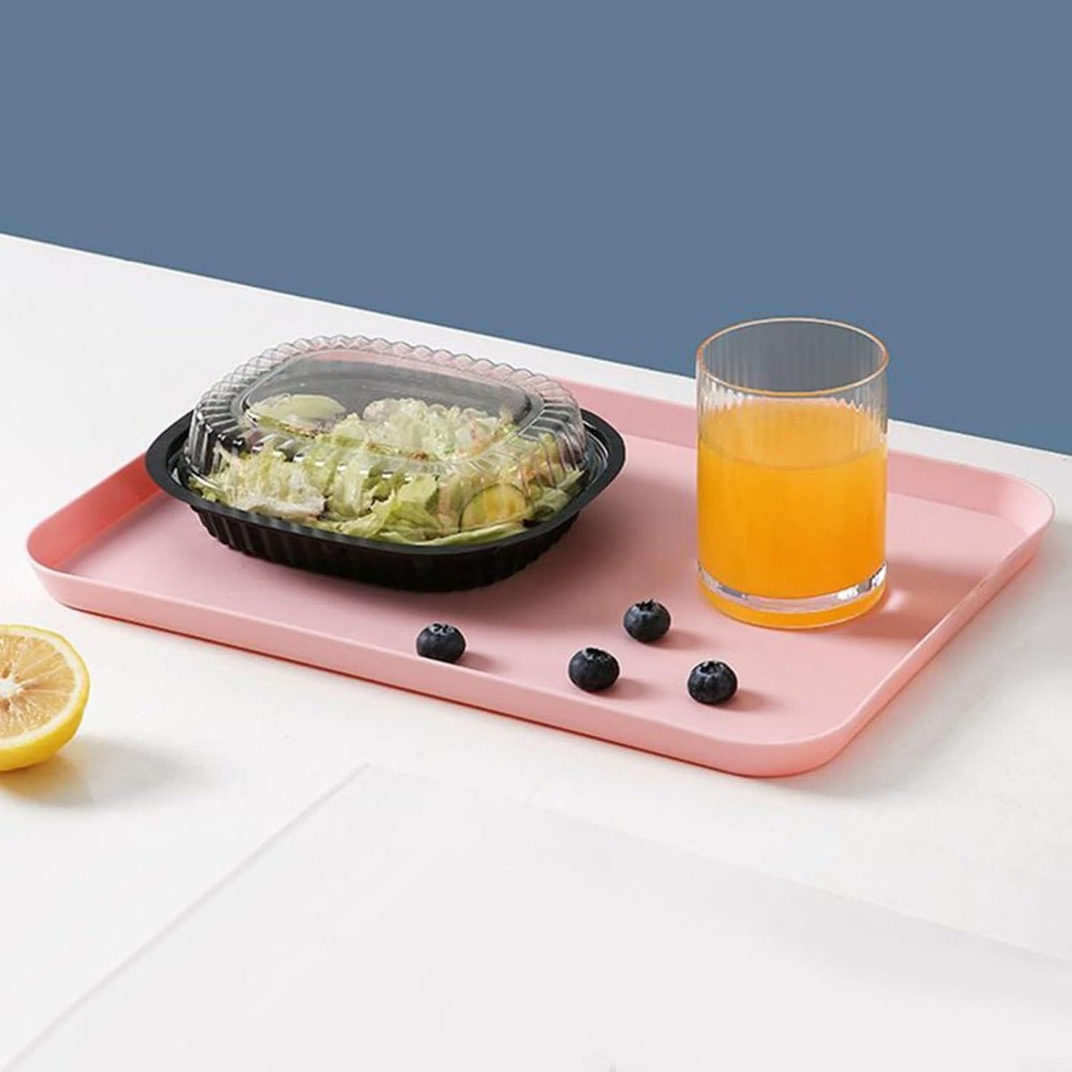 Rectangular Serving Tray with Raised Edges, Anti-Slip Scratch Resistant Plastic Food Tray for Kitchen Dining, Stable Non-Slip Base for Fruit Tea or Makeup, Pink(large pink)