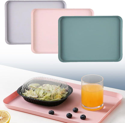 Rectangular Serving Tray with Raised Edges, Anti-Slip Scratch Resistant Plastic Food Tray for Kitchen Dining, Stable Non-Slip Base for Fruit Tea or Makeup, Pink(large pink)