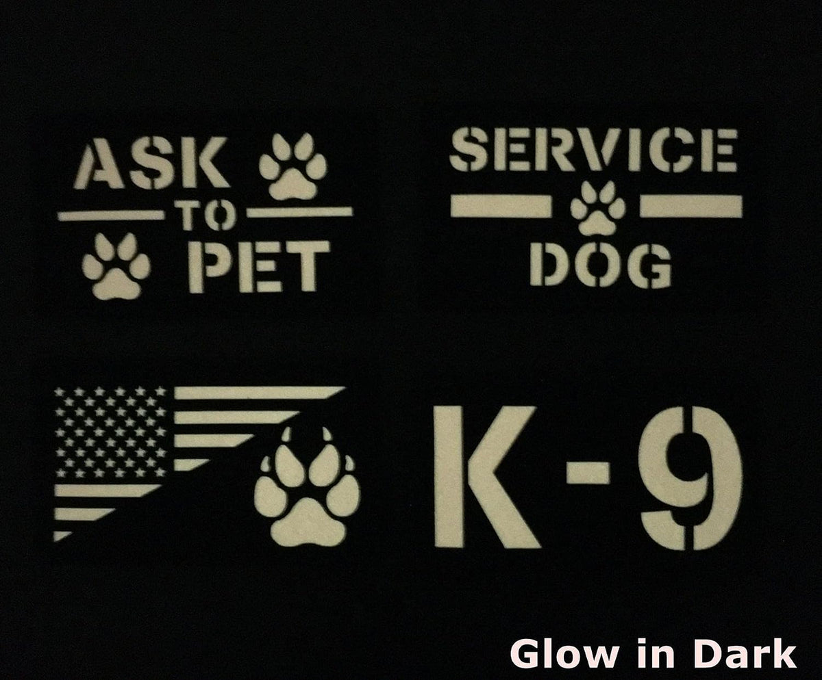 4 Pack Reflective Service Dog Ask to Pet k-9 Tactical Patchs Hook-Fastener Backing (Glow in Dark-Mix-Pink)