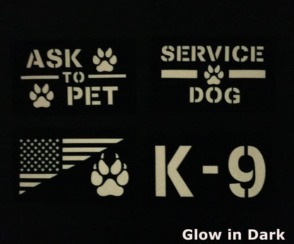 4 Pack Reflective Service Dog Ask to Pet k-9 Tactical Patchs Hook-Fastener Backing (Glow in Dark-Mix-Pink)
