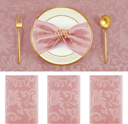 Horbaunal 4 Pack Damask Cloth Napkins 17 x 17 Inch, Jacquard Table Cloth Napkins Set of 4 Square Satin Napkins Fabric Dinner Napkins for Wedding Party Banquet, Rose Gold
