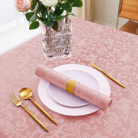 Horbaunal 4 Pack Damask Cloth Napkins 17 x 17 Inch, Jacquard Table Cloth Napkins Set of 4 Square Satin Napkins Fabric Dinner Napkins for Wedding Party Banquet, Rose Gold