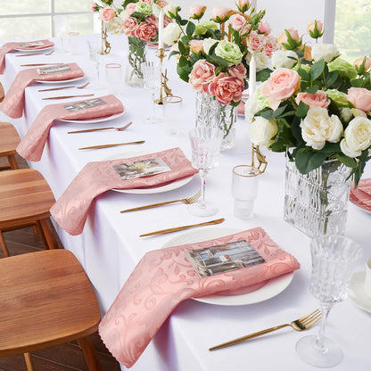 Horbaunal 4 Pack Damask Cloth Napkins 17 x 17 Inch, Jacquard Table Cloth Napkins Set of 4 Square Satin Napkins Fabric Dinner Napkins for Wedding Party Banquet, Rose Gold