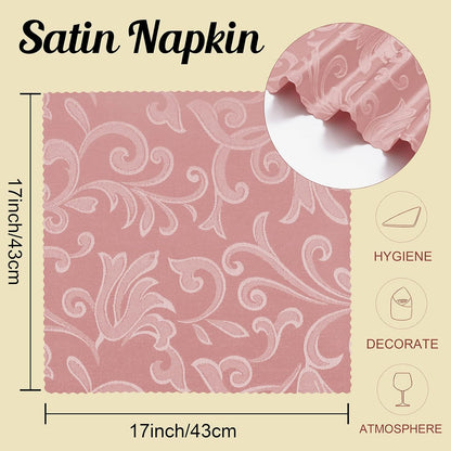Horbaunal 4 Pack Damask Cloth Napkins 17 x 17 Inch, Jacquard Table Cloth Napkins Set of 4 Square Satin Napkins Fabric Dinner Napkins for Wedding Party Banquet, Rose Gold