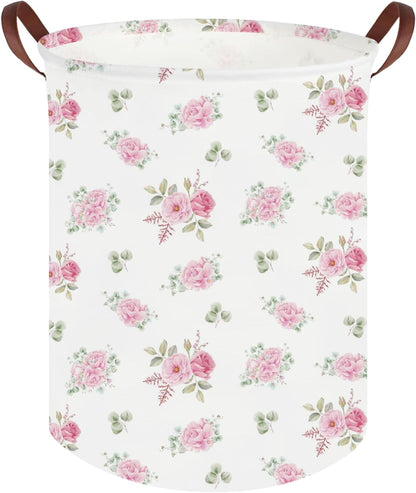 Pink Flower Laundry Basket,Nursery Baskets Girl Baby Storage Bins,Baby Girls Nursery Hamper,Waterproof foldable laundry basket,Gift Baskets,Pink Rose room Decor(Pink Rose)
