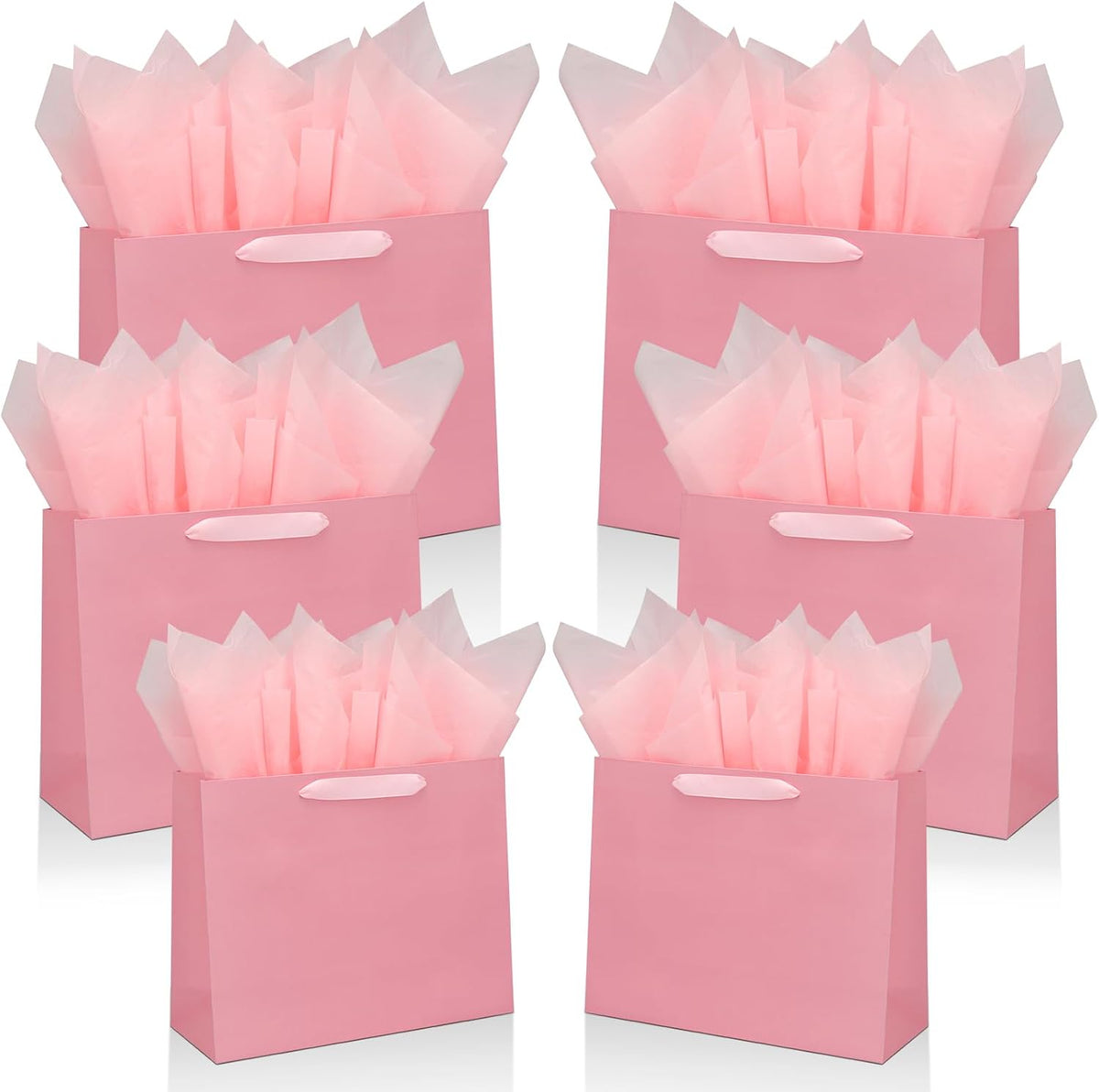 Pink Gift Bags Bundle in Different Sizes(4 Small 8.7'', 4 Medium 10.6'', 4 Large 12.6'') Gift Bags with Tissue Paper, Pink Kraft Paper Bags for Wedding, Graduations, Birthdays, Shopping (12)