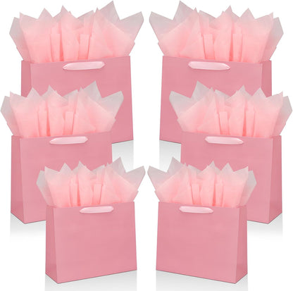 Pink Gift Bags Bundle in Different Sizes(4 Small 8.7'', 4 Medium 10.6'', 4 Large 12.6'') Gift Bags with Tissue Paper, Pink Kraft Paper Bags for Wedding, Graduations, Birthdays, Shopping (12)