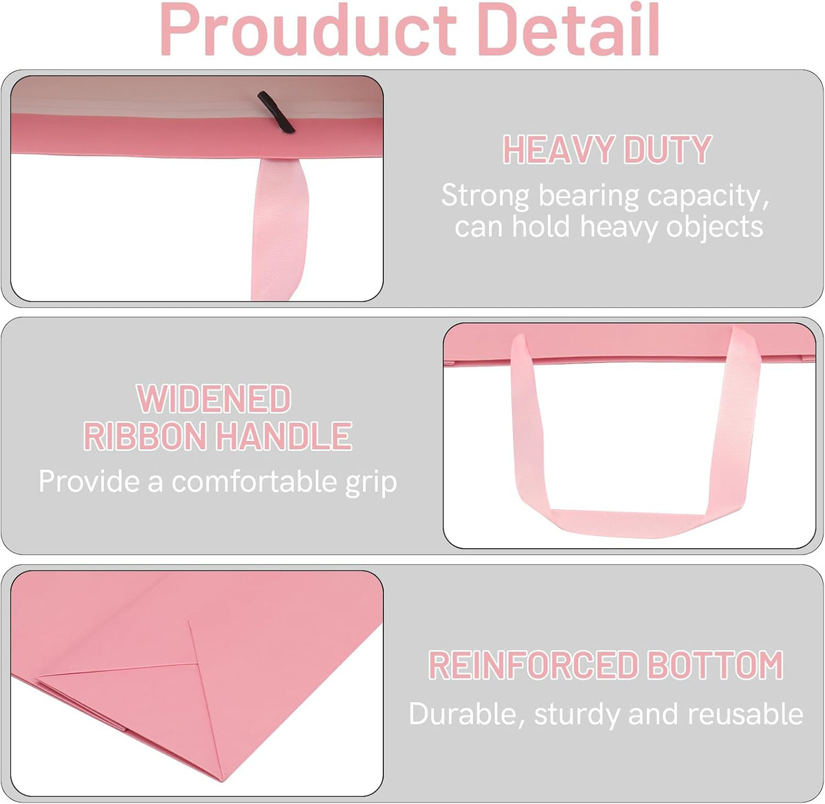 Pink Gift Bags Bundle in Different Sizes(4 Small 8.7'', 4 Medium 10.6'', 4 Large 12.6'') Gift Bags with Tissue Paper, Pink Kraft Paper Bags for Wedding, Graduations, Birthdays, Shopping (12)
