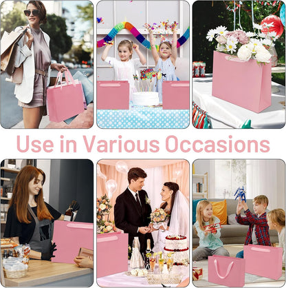 Pink Gift Bags Bundle in Different Sizes(4 Small 8.7'', 4 Medium 10.6'', 4 Large 12.6'') Gift Bags with Tissue Paper, Pink Kraft Paper Bags for Wedding, Graduations, Birthdays, Shopping (12)