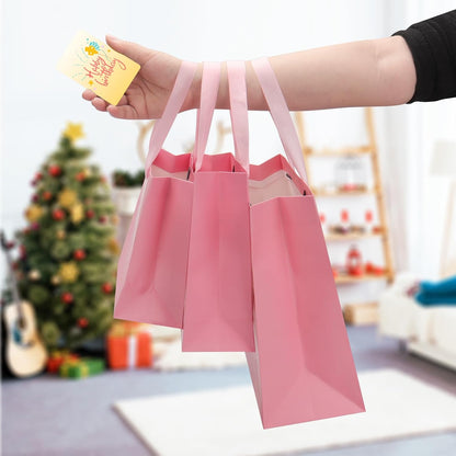 Pink Gift Bags Bundle in Different Sizes(4 Small 8.7'', 4 Medium 10.6'', 4 Large 12.6'') Gift Bags with Tissue Paper, Pink Kraft Paper Bags for Wedding, Graduations, Birthdays, Shopping (12)