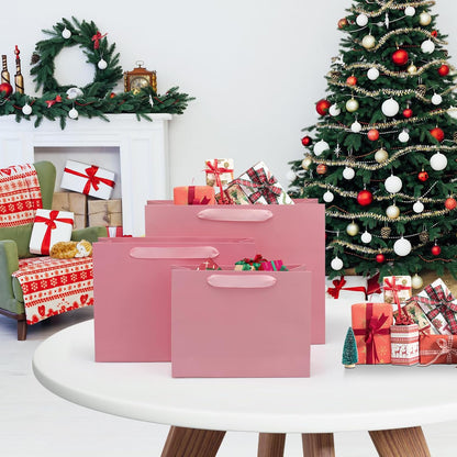 Pink Gift Bags Bundle in Different Sizes(4 Small 8.7'', 4 Medium 10.6'', 4 Large 12.6'') Gift Bags with Tissue Paper, Pink Kraft Paper Bags for Wedding, Graduations, Birthdays, Shopping (12)