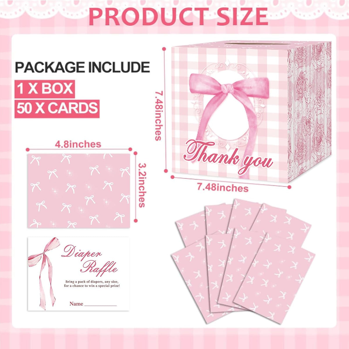 51Pcs Diaper Raffle Box and Diaper Raffle Tickets, Pink Bow Baby Shower Decorations for Girl，Hilarious Baby Shower Games for Girl
