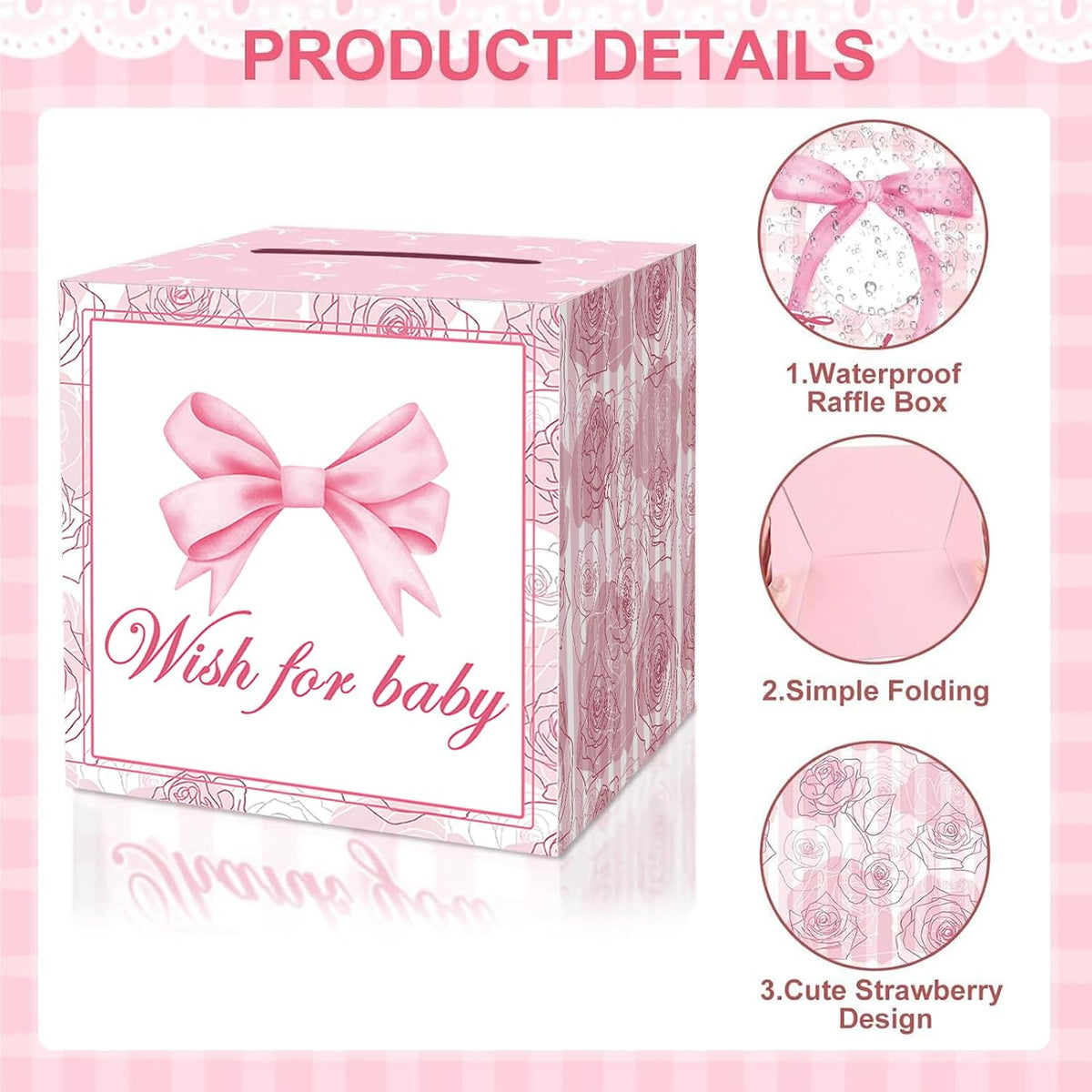 51Pcs Diaper Raffle Box and Diaper Raffle Tickets, Pink Bow Baby Shower Decorations for Girl，Hilarious Baby Shower Games for Girl