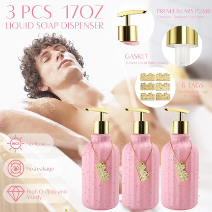 17 Pcs Pink Bathroom Accessories Set with Trash Can and Toilet Brush, 3 Pcs Soap Dispenser, Qtip Holder - Modern Cute Pink Bathroom Decor Set for Master & Girls Bathroom