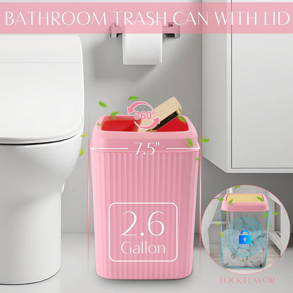 17 Pcs Pink Bathroom Accessories Set with Trash Can and Toilet Brush, 3 Pcs Soap Dispenser, Qtip Holder - Modern Cute Pink Bathroom Decor Set for Master & Girls Bathroom
