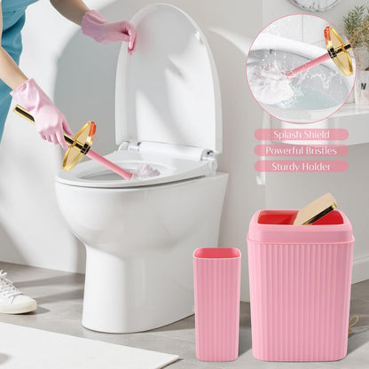 17 Pcs Pink Bathroom Accessories Set with Trash Can and Toilet Brush, 3 Pcs Soap Dispenser, Qtip Holder - Modern Cute Pink Bathroom Decor Set for Master & Girls Bathroom