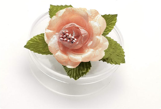 3 Clear Round Cookie nut Candy Box w/ 2.50-inch Silk Rose Decoration (Peach)