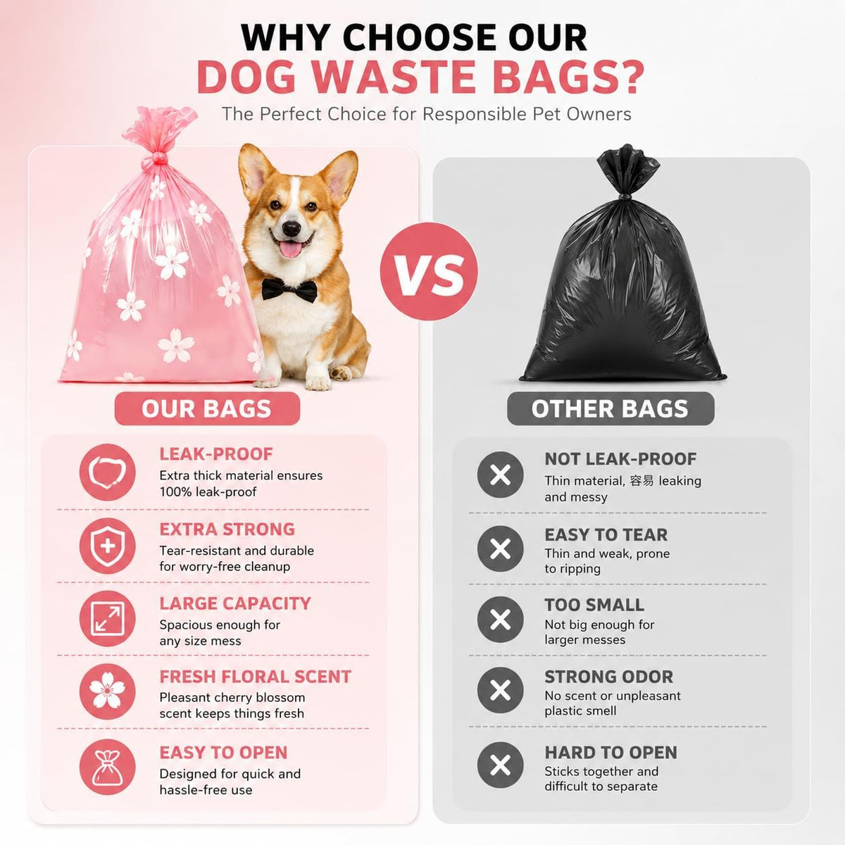 Cherry Blossom Scented Dog Poop Bags - 8 Rolls 120 counts
