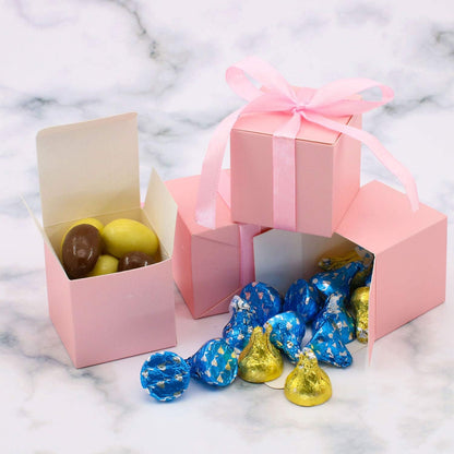 70 Pack Favor Boxes 2x2x2 inch Candy Boxes Pink Gift Boxes with Ribbons for Wedding Baby Shower Decorations Birthday Party Supplies