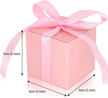 70 Pack Favor Boxes 2x2x2 inch Candy Boxes Pink Gift Boxes with Ribbons for Wedding Baby Shower Decorations Birthday Party Supplies