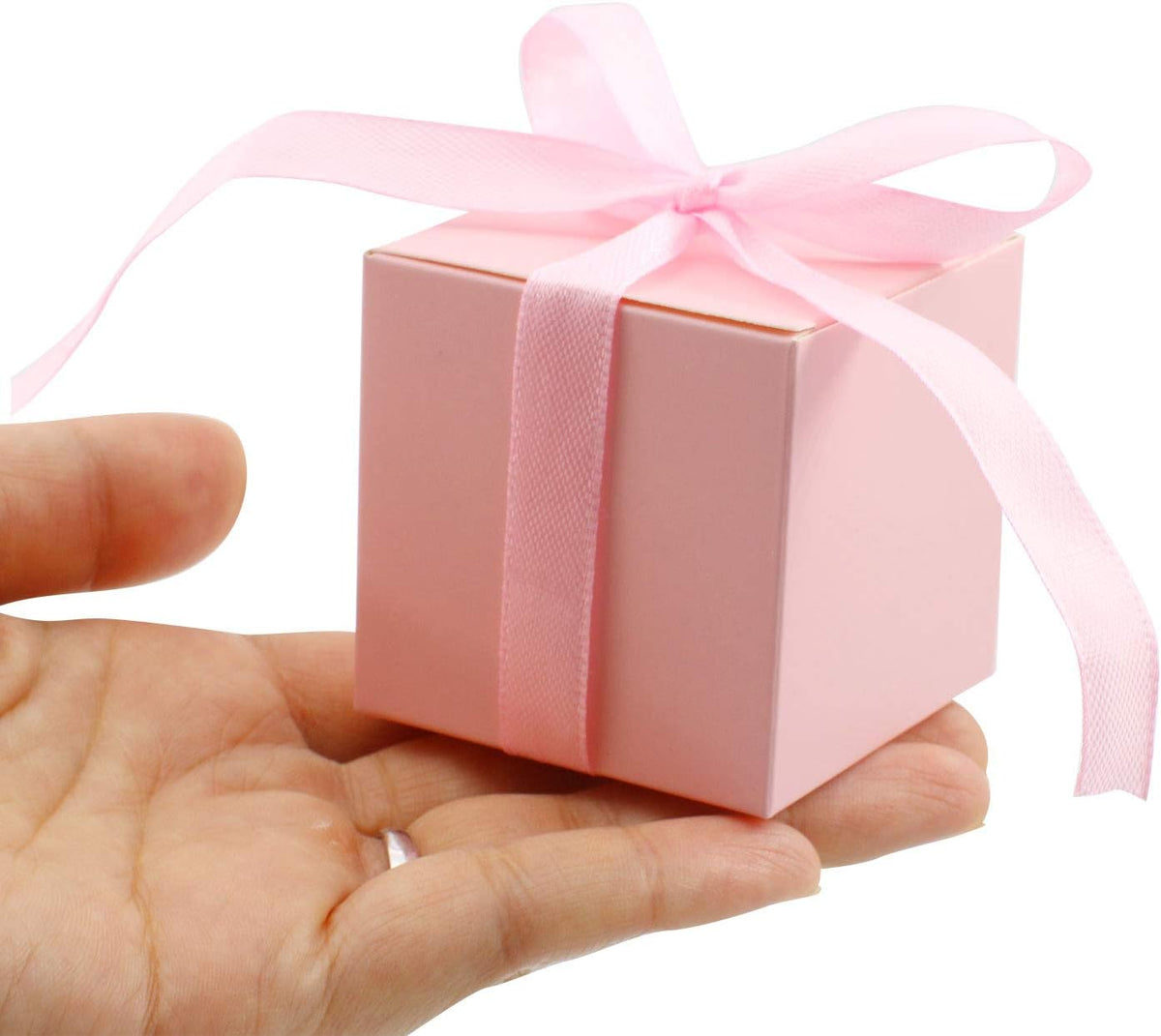 70 Pack Favor Boxes 2x2x2 inch Candy Boxes Pink Gift Boxes with Ribbons for Wedding Baby Shower Decorations Birthday Party Supplies