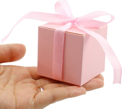 70 Pack Favor Boxes 2x2x2 inch Candy Boxes Pink Gift Boxes with Ribbons for Wedding Baby Shower Decorations Birthday Party Supplies