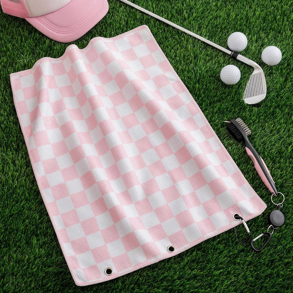 Woman Golf Accessories Kit, Checked, Pink