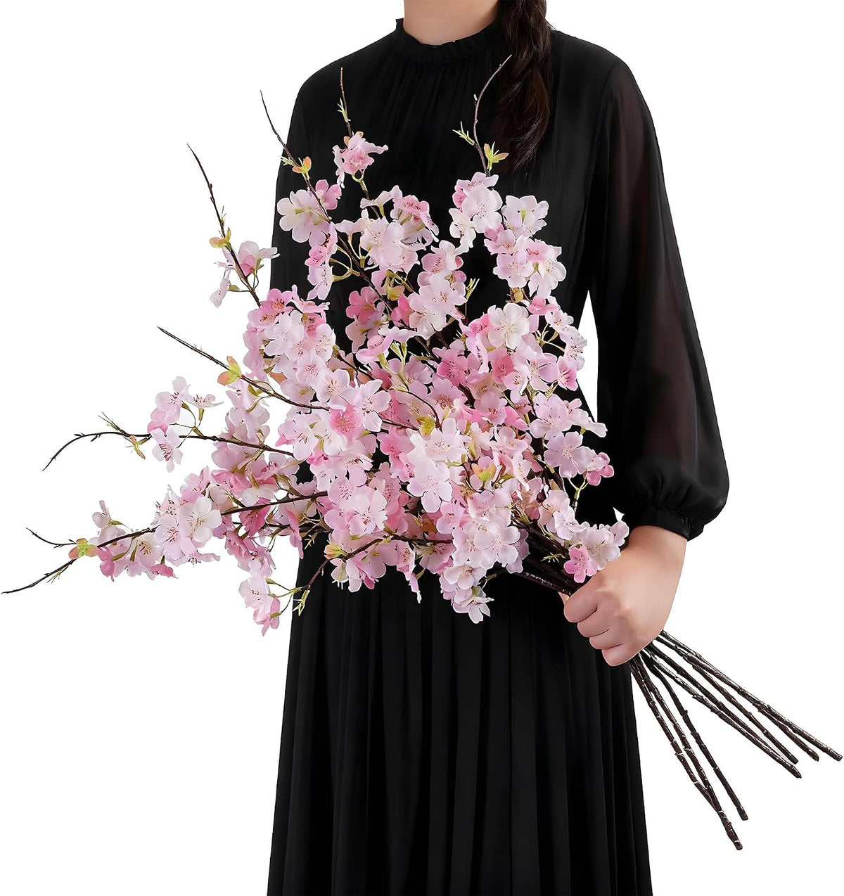 Artificial Cherry Blossom Branches 27.6In Silk Cherry Blossom Branches Long Stem Artificial Flowers for Tall Vase, for Home Decor, Weddings Decor, Parties & Festival Gifts 8PCS ，Pinkish White